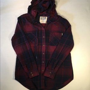 Garage Hooded Plaid Button Up